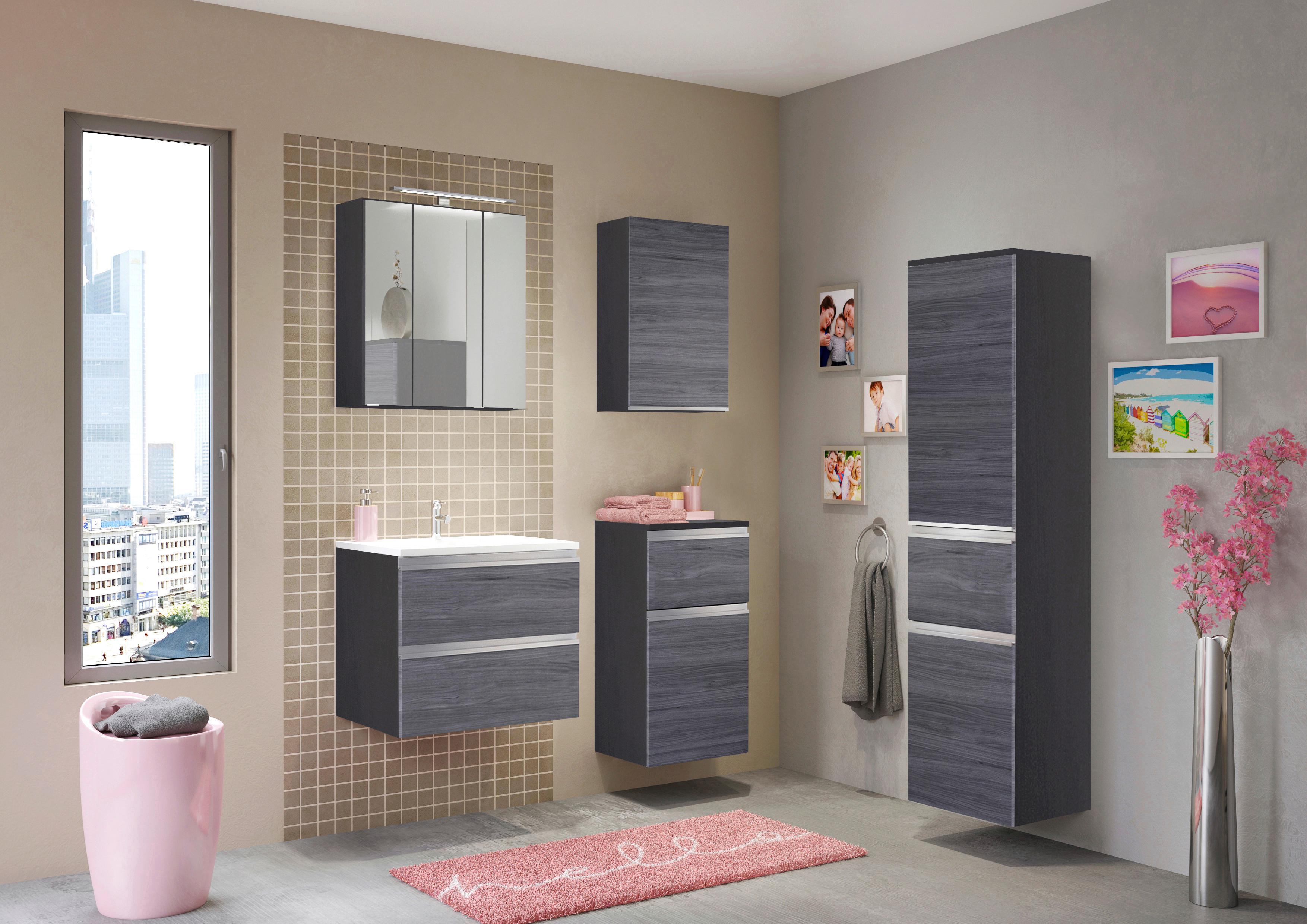 Badmöbel-Set 3-Tlg. inkl. LED Arezzo B: 60cm, Eiche Dekor - Eichefarben/Silberfarben, Basics, Holzwerkstoff/Stein (60cm) - Held