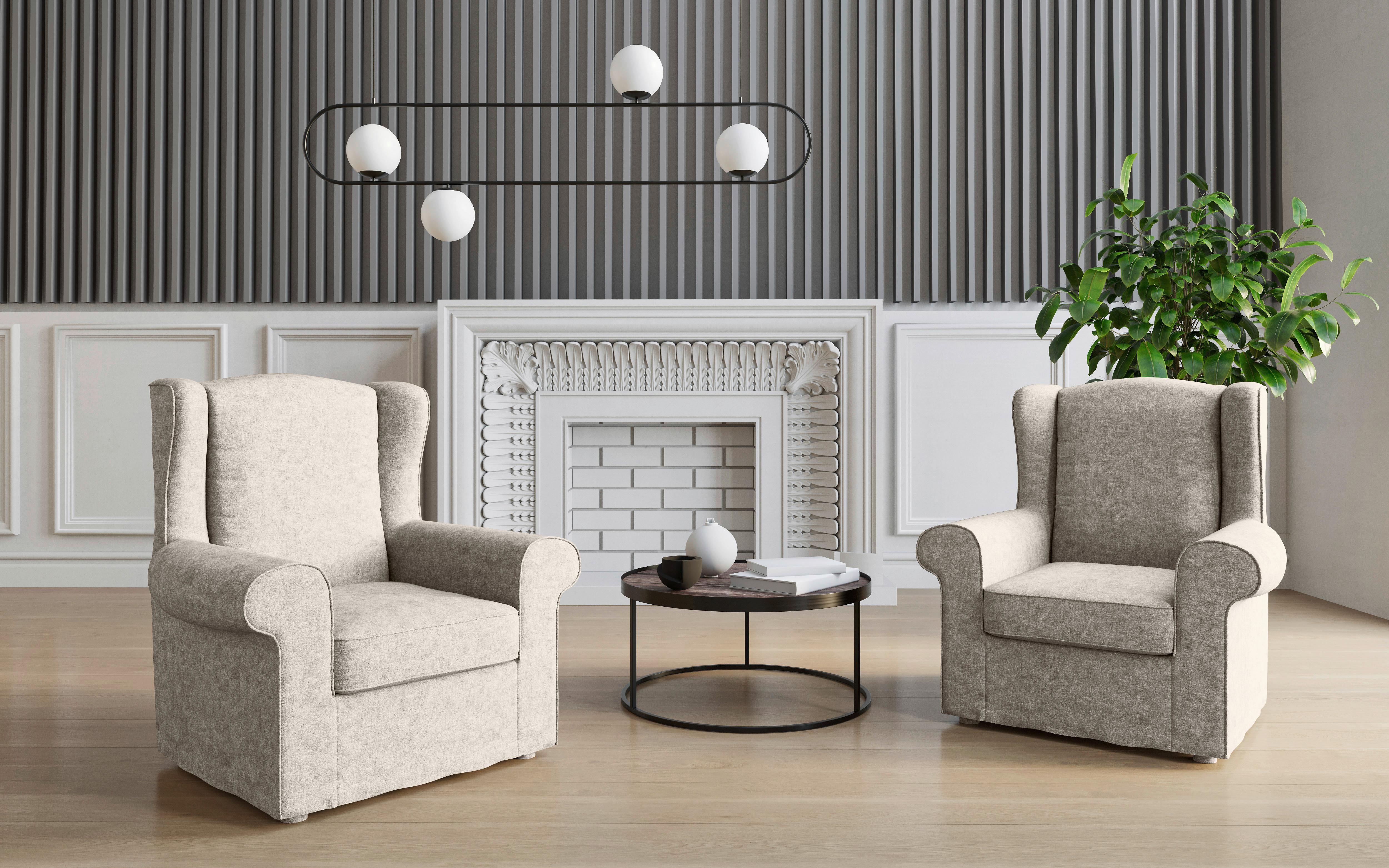 Ohrensessel Madonna Creme B: 88 Cm - Edelstahlfarben/Creme, Design, Textil (88/105/90cm) - Livetastic