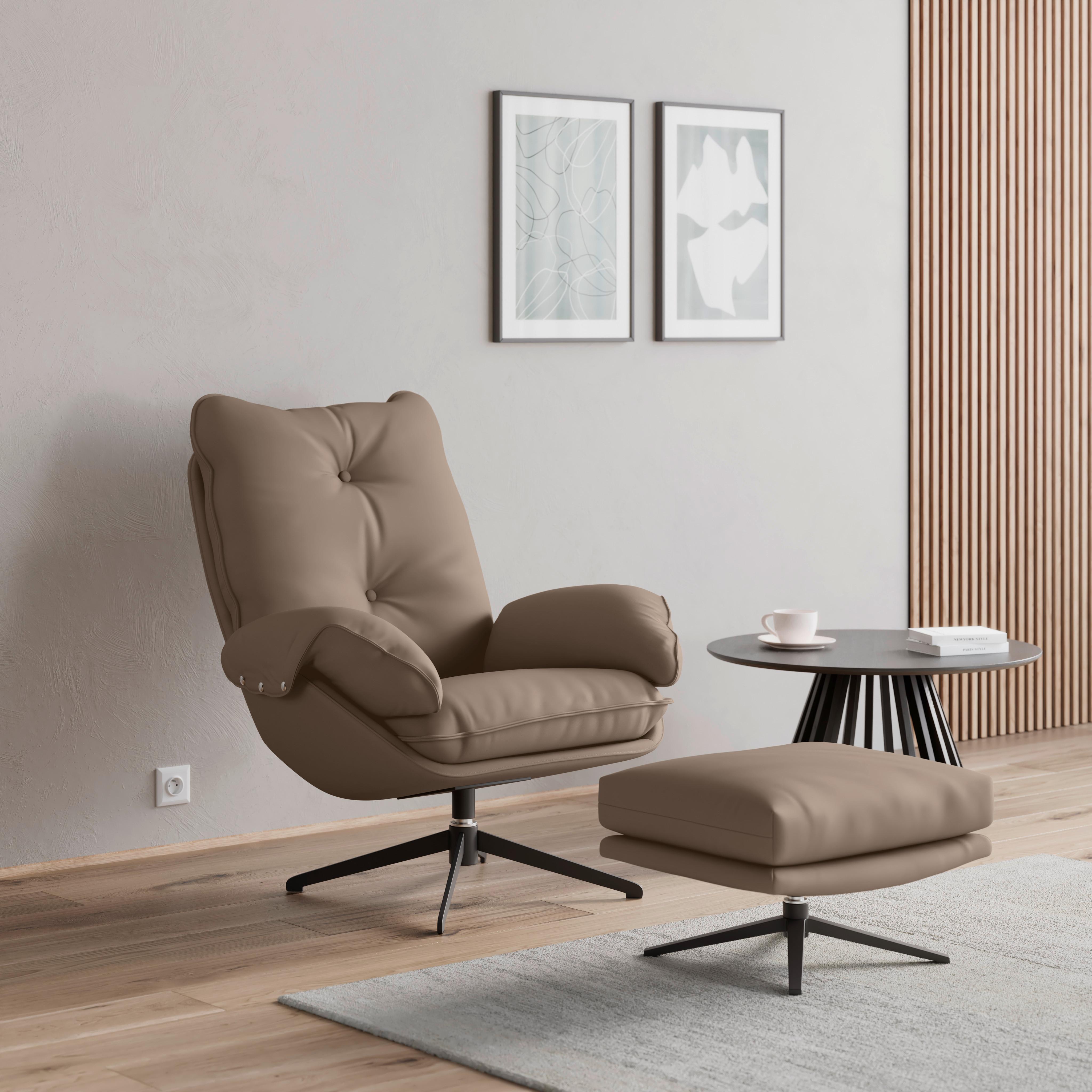 Relaxační křeslo ANDREA, světle hnědá, s taburetem - černá/světle hnědá, Moderní, kov/dřevo (82/105/80cm) - Bessagi Home