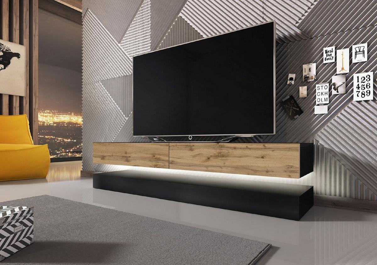 Lowboard Tv Stand Fly Led Schwarz/eiche Wotan B: 140 Cm - Eiche Wotan/Schwarz, Design, Holzwerkstoff (140/25/34cm) - MID.YOU