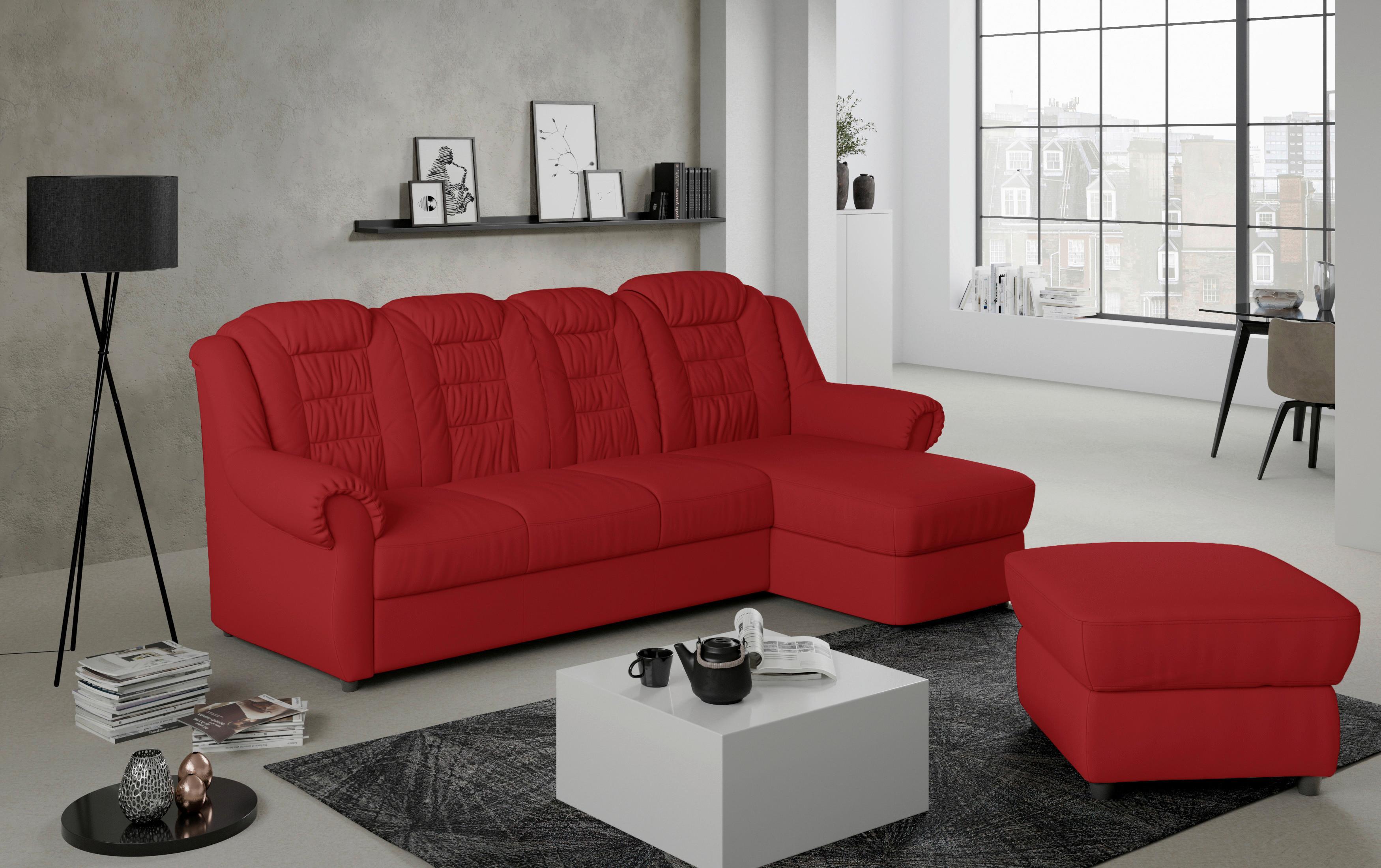 Ecksofa Boston Rot Lederlook - Rot/Schwarz, KONVENTIONELL, Textil (262/165cm) - Livetastic
