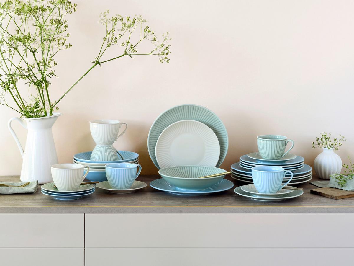 Kombiservice Valencia Creme Grün Blau - Pastellblau/Pastellgrün, Basics, Keramik - Creatable