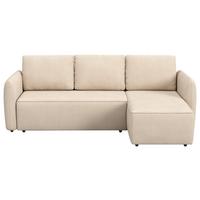 Ecksofa mit Bettfunktion Flow Microfaser natur, B: 239cm - Schwarz/Naturfarben, Trend, Textil (239/170cm) - MID.YOU