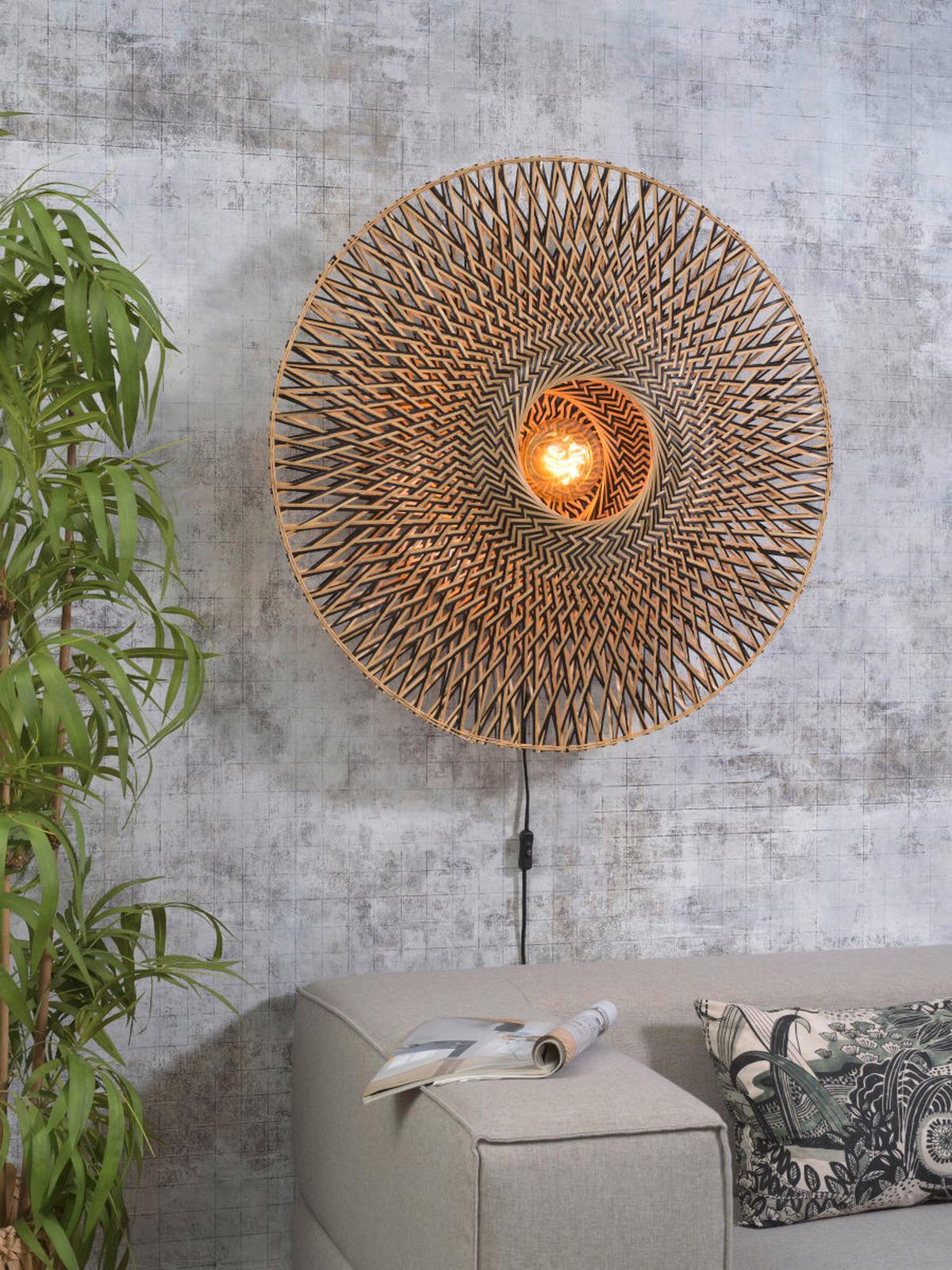 Wandleuchte Bali 1-Flammig mit Schnurschalter - Hellbraun/Schwarz, Natur, Naturmaterialien/Metall (87/20cm) - Good & Mojo