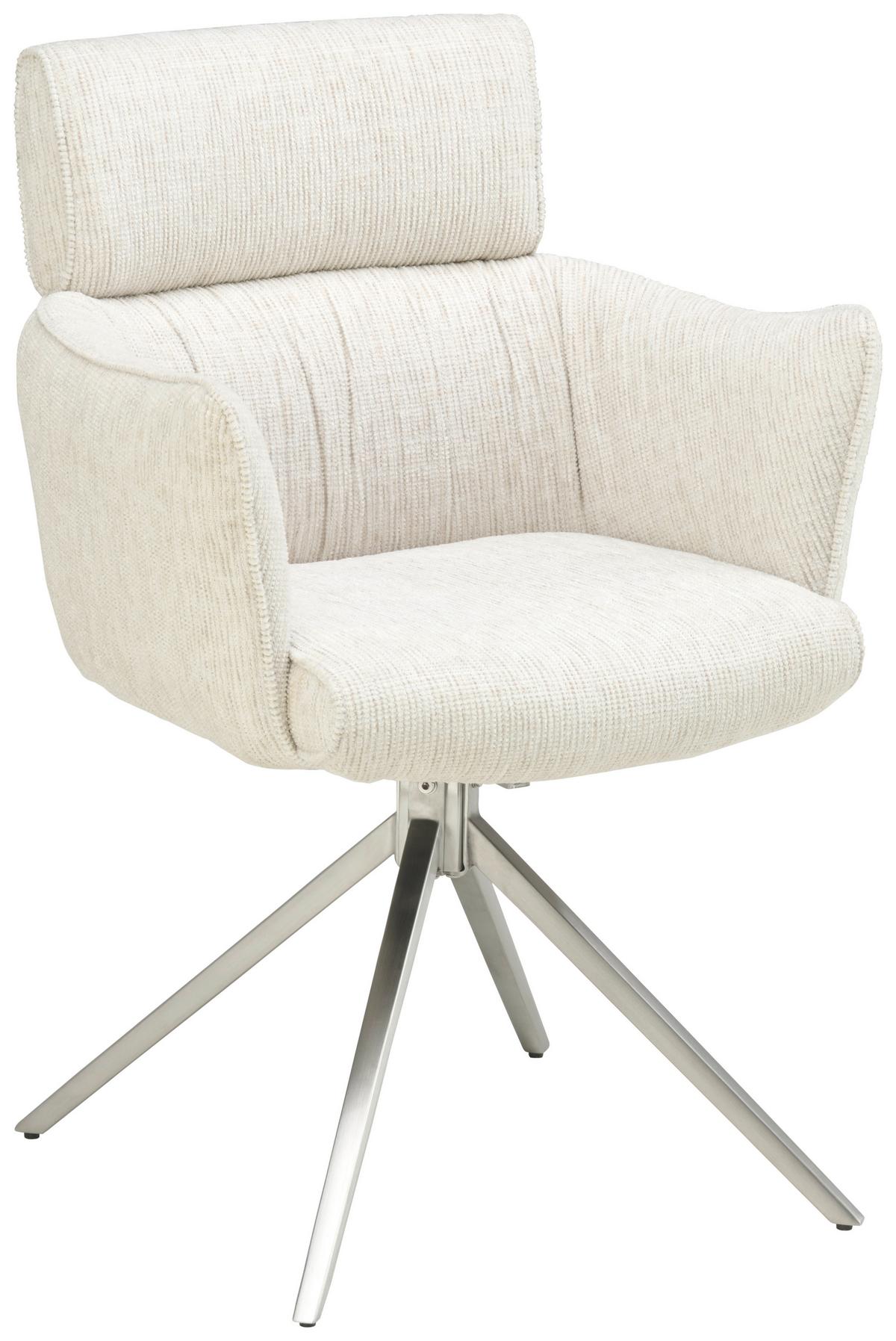 Armlehnstuhl Bathia Beige, Sitzfl. 360° drehbar - Edelstahlfarben/Beige, KONVENTIONELL, Textil/Metall (61/89/63cm) - Livetastic