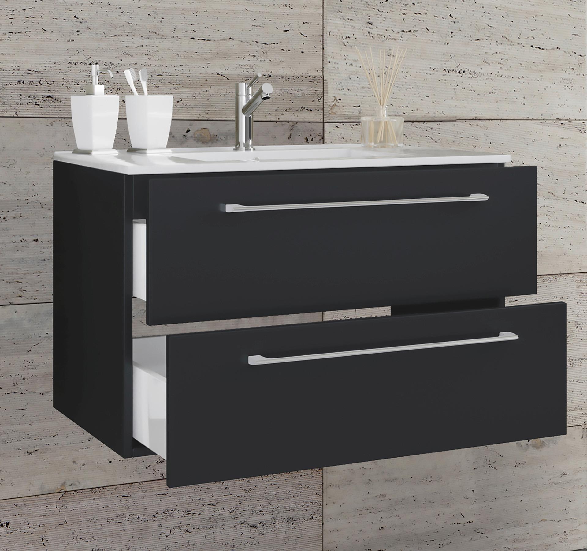 Waschbecken mit Unterschrank Badinos B: 61 cm Schwarz - Schwarz/Weiß, MODERN, Keramik/Holzwerkstoff (61cm) - MID.YOU