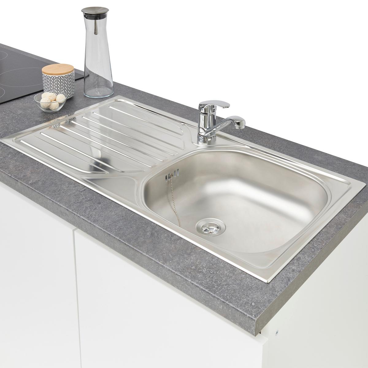 Küchenzeile Premium M. Geräten 280 Cm Weiß Hochglanz - Weiß/Grau, MODERN, Holzwerkstoff (280cm) - Respekta