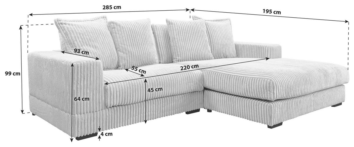 Ecksofa Funny mit Kissen Dunkelgrün Cord - Dunkelgrün/Schwarz, Design, Textil (285/195cm) - MID.YOU