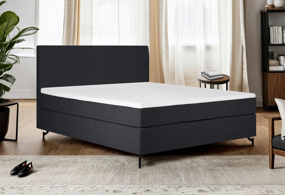 Boxspringbett mit Topper 160x200 cm  Linz, Schwarz - Schwarz, MODERN, Textil (160/200cm) - MID.YOU