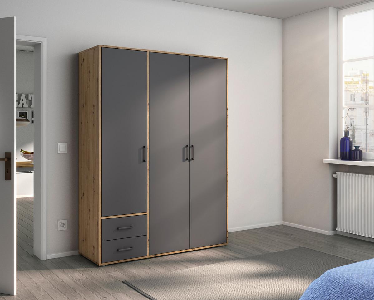 Drehtürenschrank Mit Schubladen 140 Cm Voyager - Eiche Artisan/Grau, MODERN, Holzwerkstoff (140/194/53cm) - Rauch Möbel