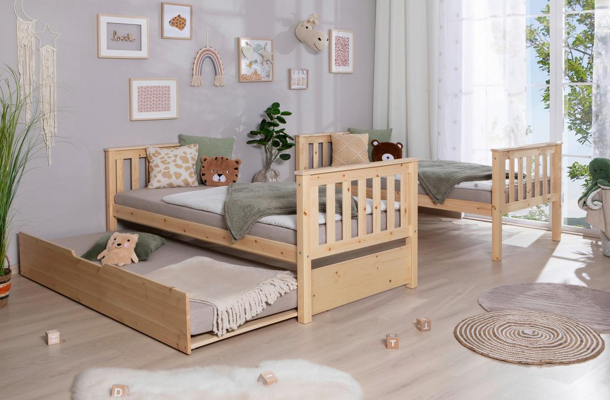 Etagenbett Sammy Kiefer Massiv Inkl. Bettkasten + Leiter - Naturfarben, MODERN, Holz (90/200cm) - MID.YOU