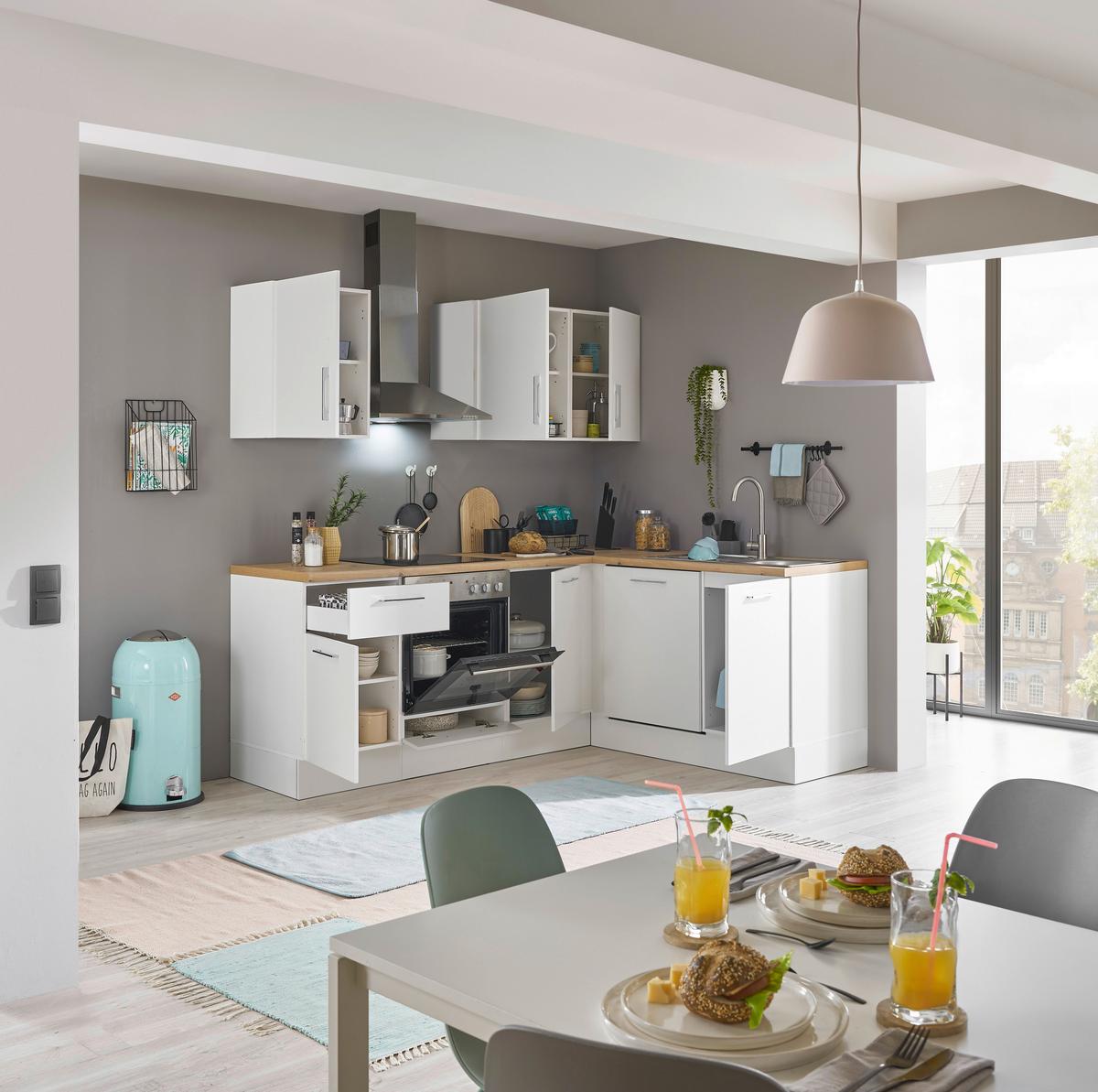 Eckküche Turin Weiß/Eiche Dekor 220x175 cm - Weiß/Eiche Artisan, Basics, Holzwerkstoff (220/175cm) - MID.YOU