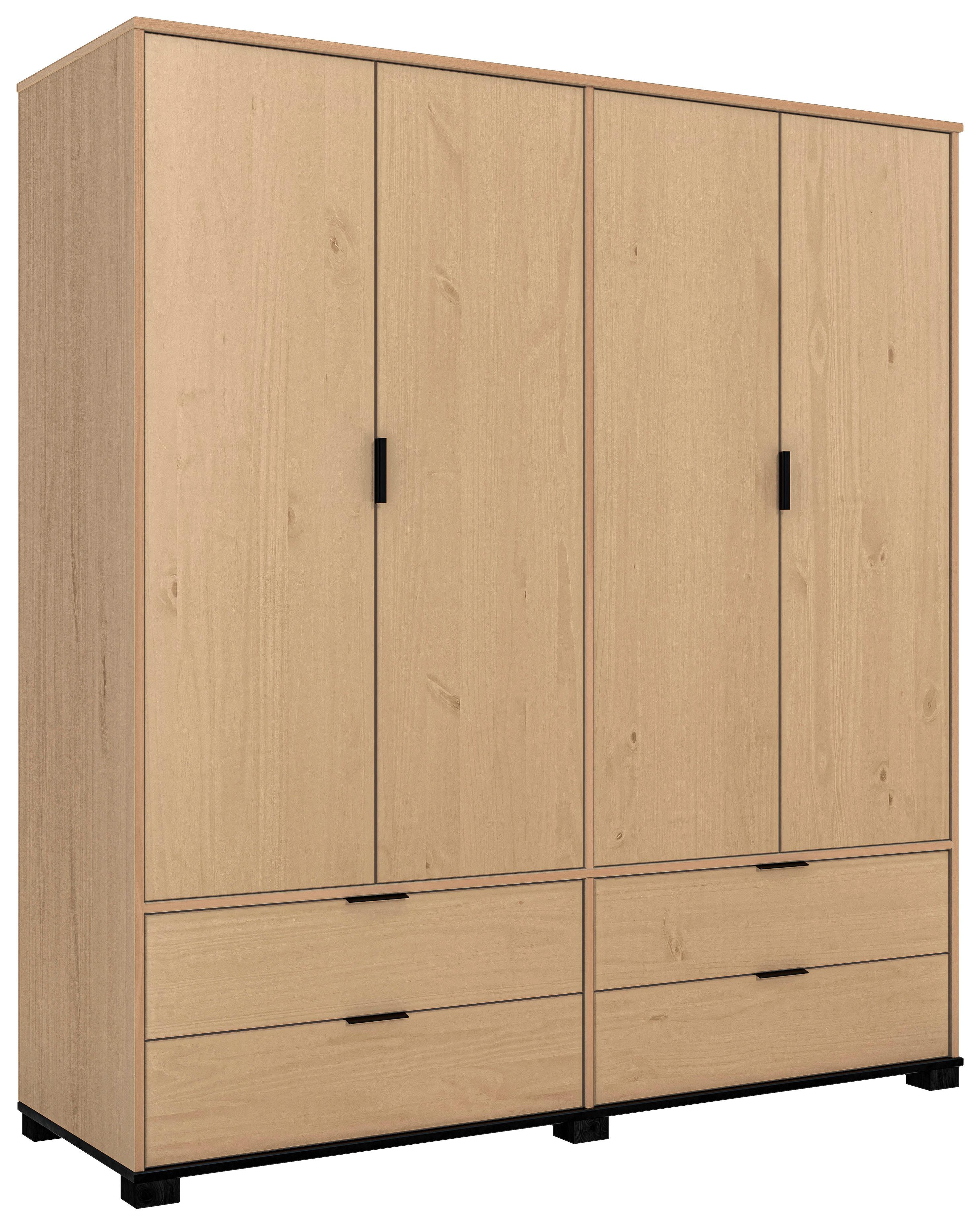 Skříň s otočnými dveřmi LUNA borovice masiv, barvy dubu - barvy dubu/černá, Moderní, kov/dřevo (180/200/60cm) - MID.YOU