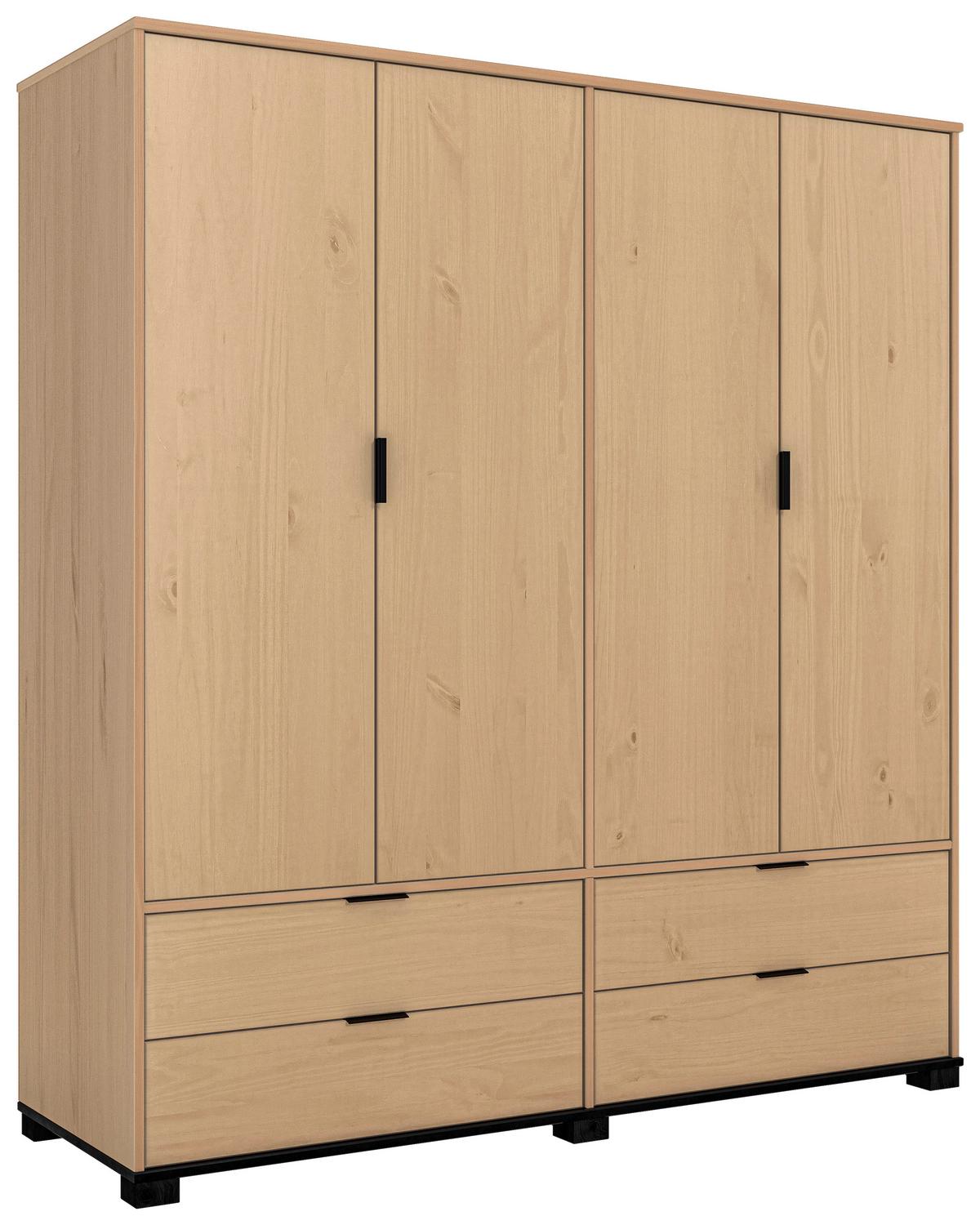 Skříň s otočnými dveřmi LUNA borovice masiv, barvy dubu - barvy dubu/černá, Moderní, kov/dřevo (180/200/60cm) - MID.YOU