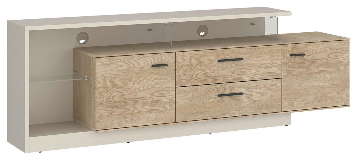 Tv-elem Lagoon - kasmírszínű/tölgyfa színű, Modern, faalapú anyag/Üveg (191,5/65,5/39,9cm)