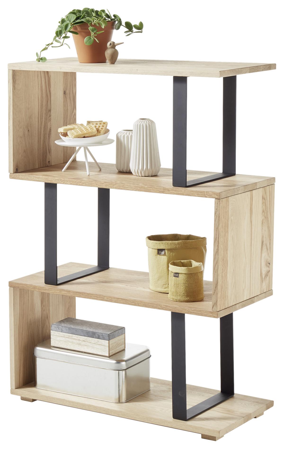 Regal Fernando 2 B: 80 Cm Eiche Dekor/schwarz - Eichefarben/Schwarz, Design, Holz/Metall (80/112/35cm) - Livetastic