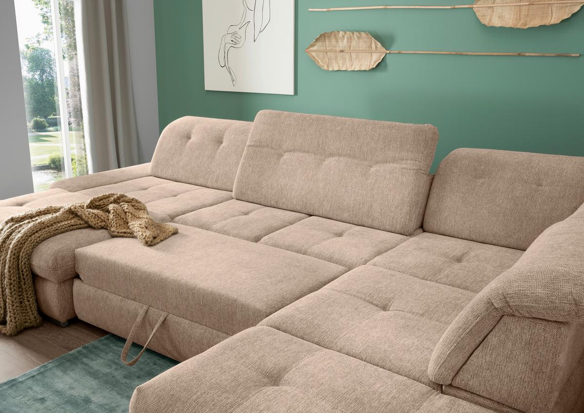 Wohnlandschaft Dalida Hellbraun U: 195x376x254 Cm - Chromfarben/Hellbraun, Design, Textil (195/376/254cm) - Livetastic