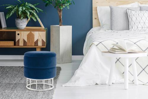 Hocker Pouf Samt/eisen Dunkelblau/silbern H: 41 Cm