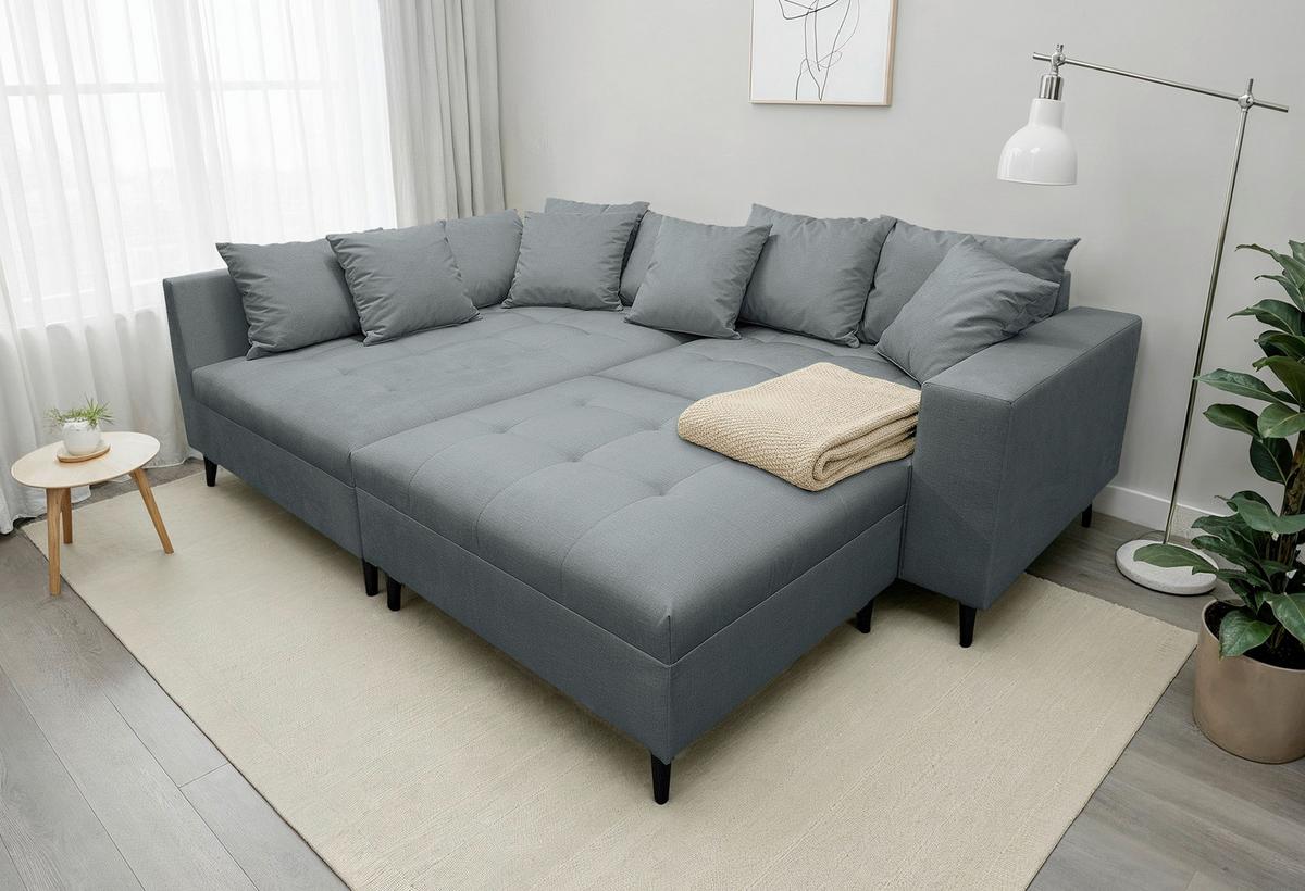 Ecksofa Pruno Dunkelgrau S: 174x247 Cm - Dunkelgrau/Schwarz, Design, Textil (174/247cm) - MID.YOU