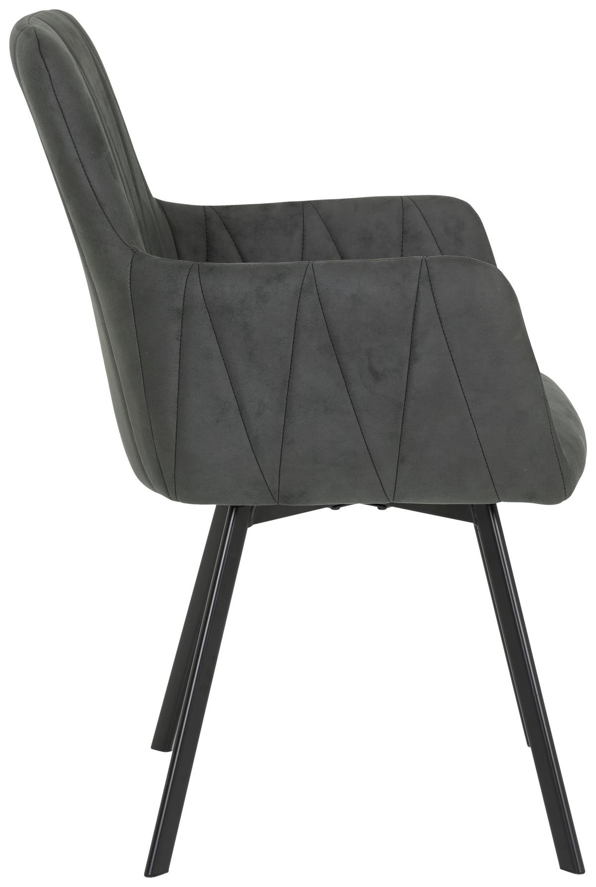Armlehnstuhl Gesa S Anthrazit Gepolstert Drehbar 2er-Set - Anthrazit/Schwarz, MODERN, Textil/Metall (58/88/63cm) - MID.YOU