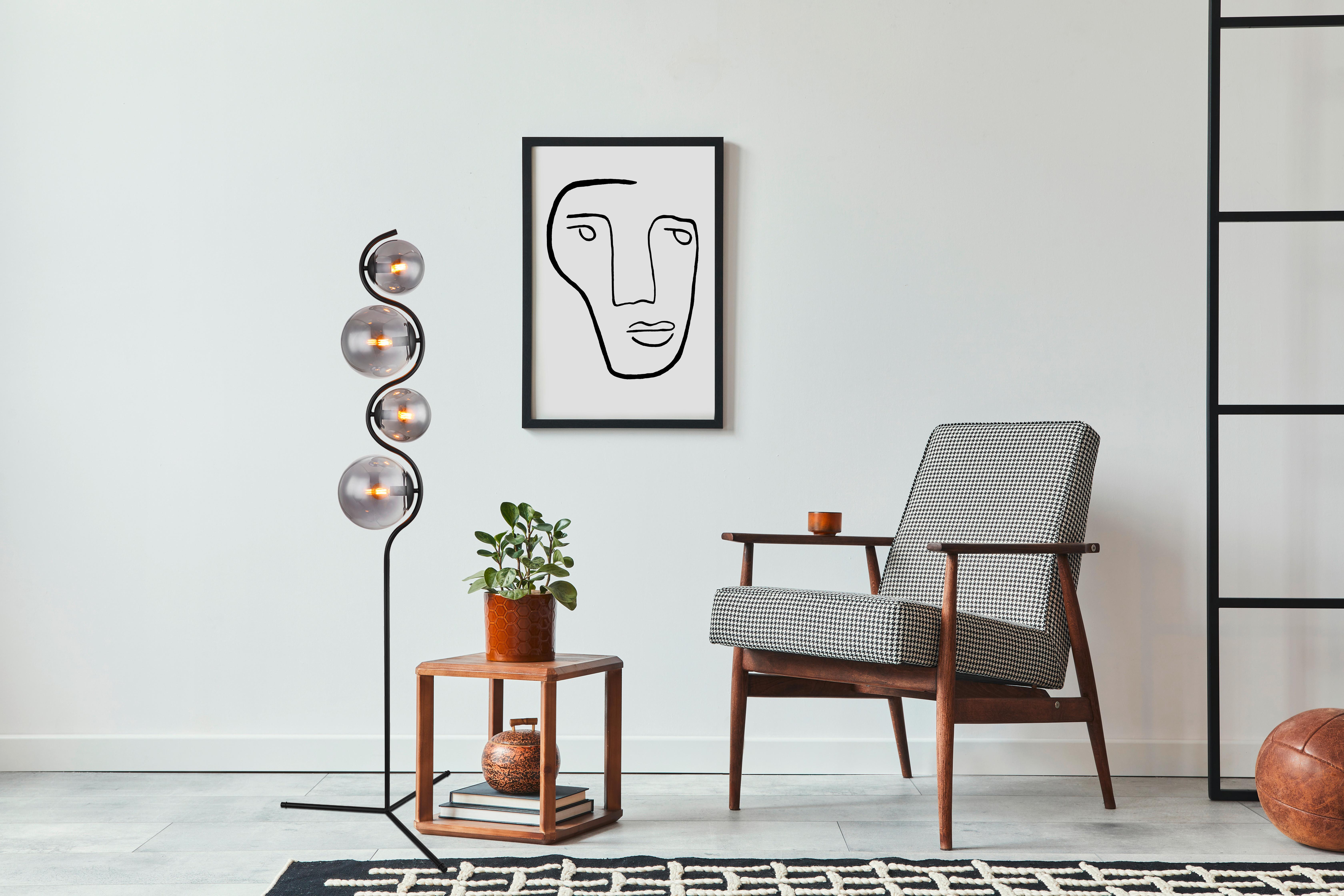 Stehlampe Porry Schwarz Mit Fußschalter - Schwarz, Design, Glas/Metall (66/160cm) - Globo