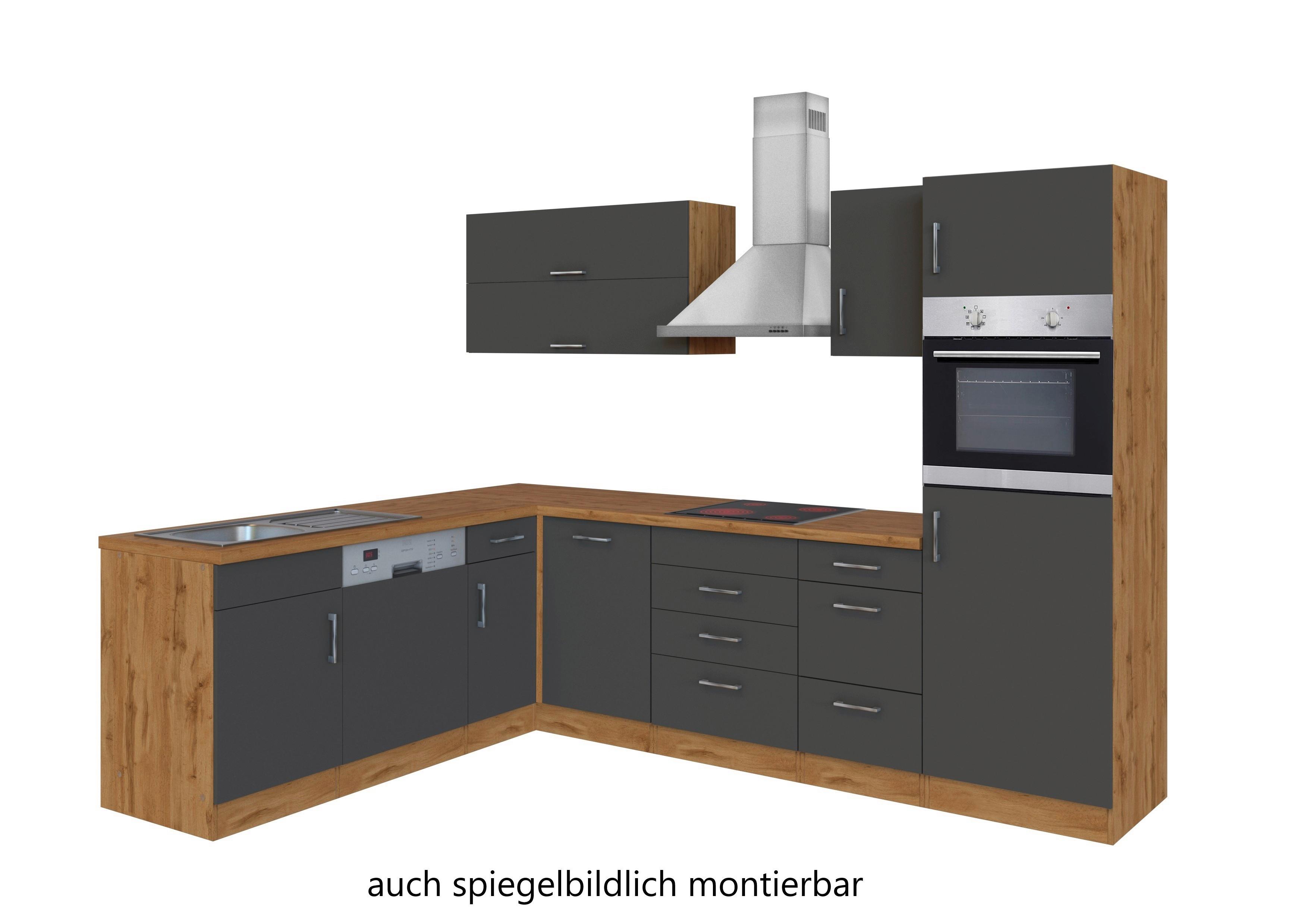 Eckküche Winkelblock Mit Geräte 270x210 Cm Anthrazit - Anthrazit/Eiche Wotan, MODERN, Holzwerkstoff (210/270cm) - Held