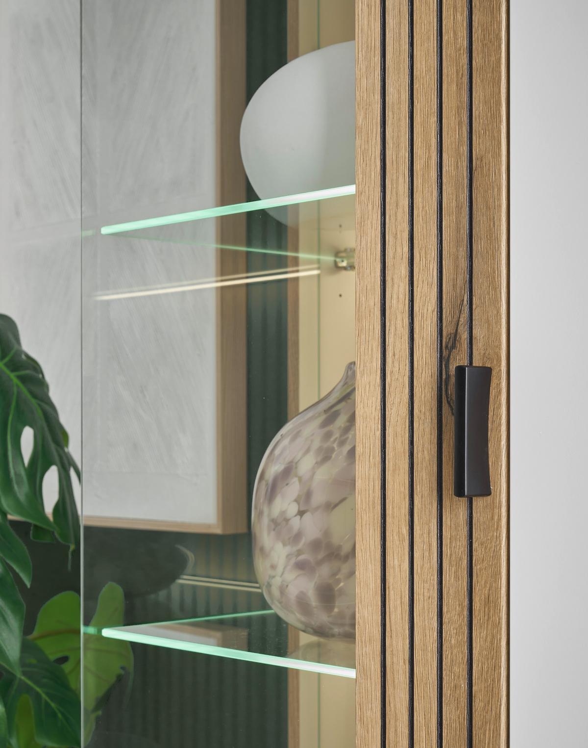 Vitrine Hudson Weiß/Eichefarben B: 75 cm - Eichefarben/Schwarz, Design, Glas/Holzwerkstoff (75/180/38cm) - MID.YOU