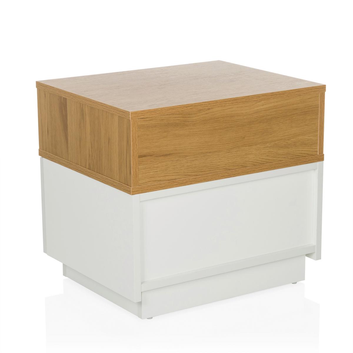 Beistelltisch Melmo Weiß/Eiche Dekor B: 50cm - Eichefarben/Weiß, MODERN, Holzwerkstoff/Kunststoff (50/45/40cm) - MID.YOU