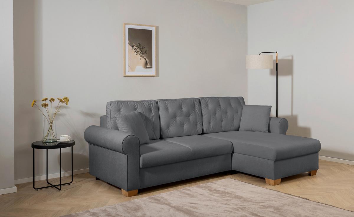 Ecksofa Arles Dunkelgrau 120 S: 266x161 Cm - Dunkelgrau/Buchefarben, Design, Textil (266/161cm) - MID.YOU