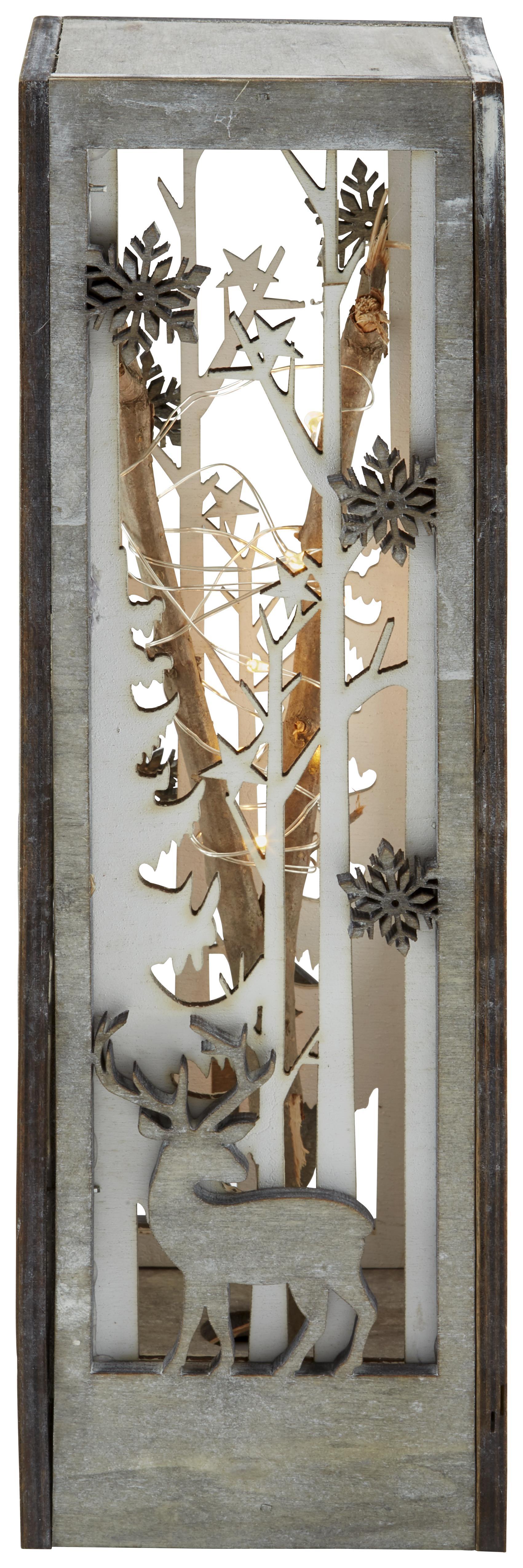 LED-Dekoleuchte Waldszene - Grau, MODERN, Holz (8,5/8,5/28cm)