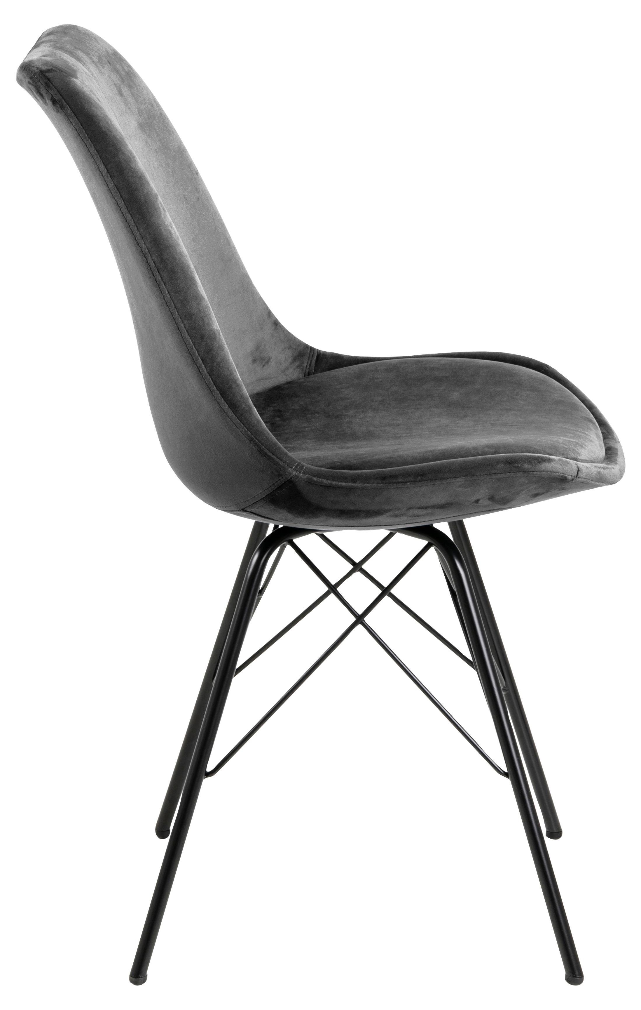Schalenstuhl Eris Dunkelgrau Samt Gepolstert - Dunkelgrau/Schwarz, Trend, Textil/Metall (48,5/85,5/54cm) - Carryhome