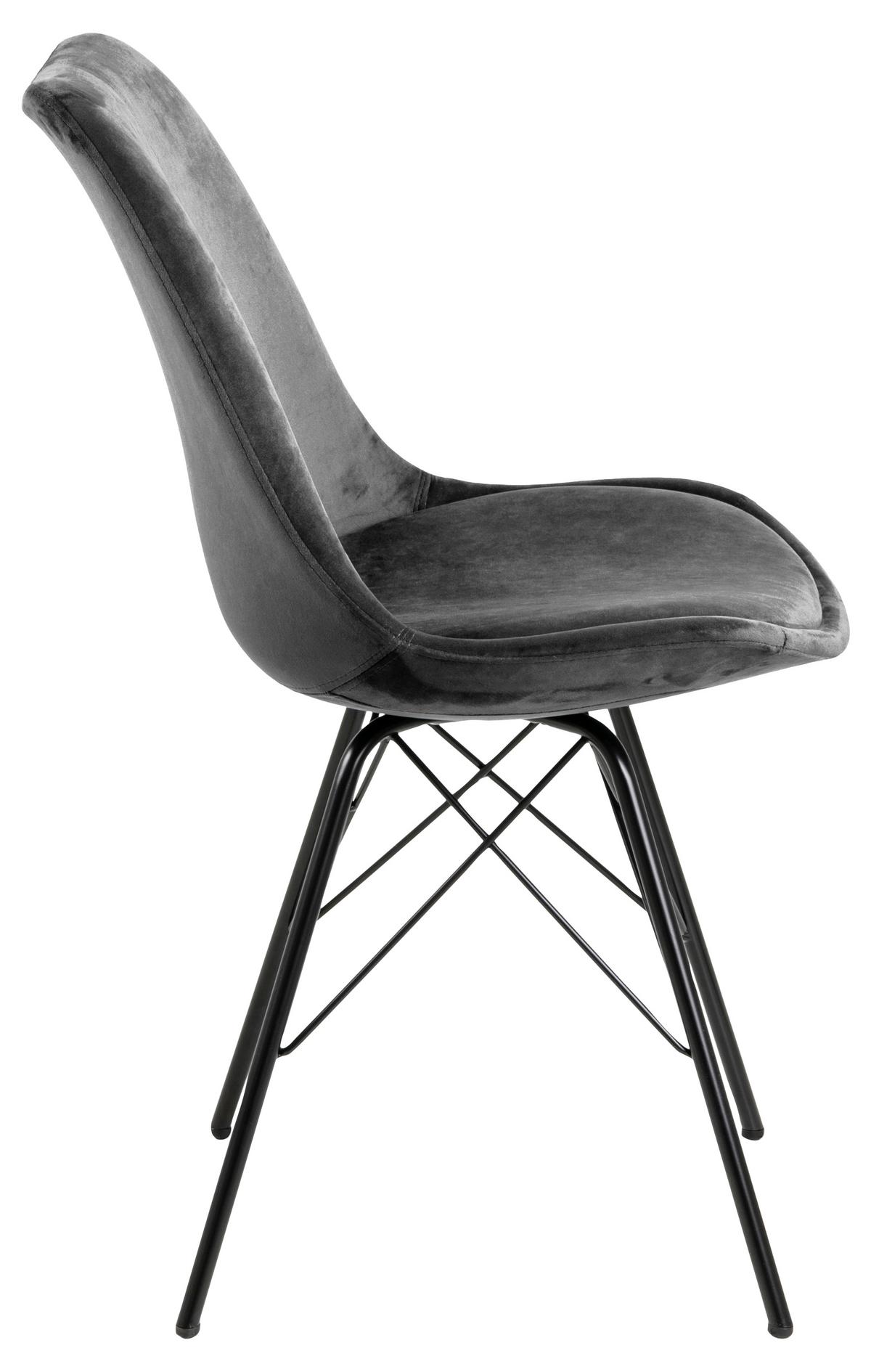 Schalenstuhl Eris Dunkelgrau Samt Gepolstert - Dunkelgrau/Schwarz, Trend, Textil/Metall (48,5/85,5/54cm) - Carryhome