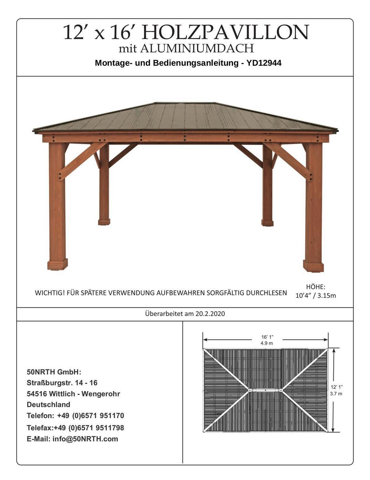 Pavillon Devon 490x315x371cm Wetterfest - Bronzefarben/Mokka, Basics, Holz/Metall (490/315/371cm)