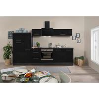 Küchenzeile mit Geräten 300 cm Schwarz Hochglanz - Eichefarben/Schwarz, Basics, Holzwerkstoff (300cm) - Respekta