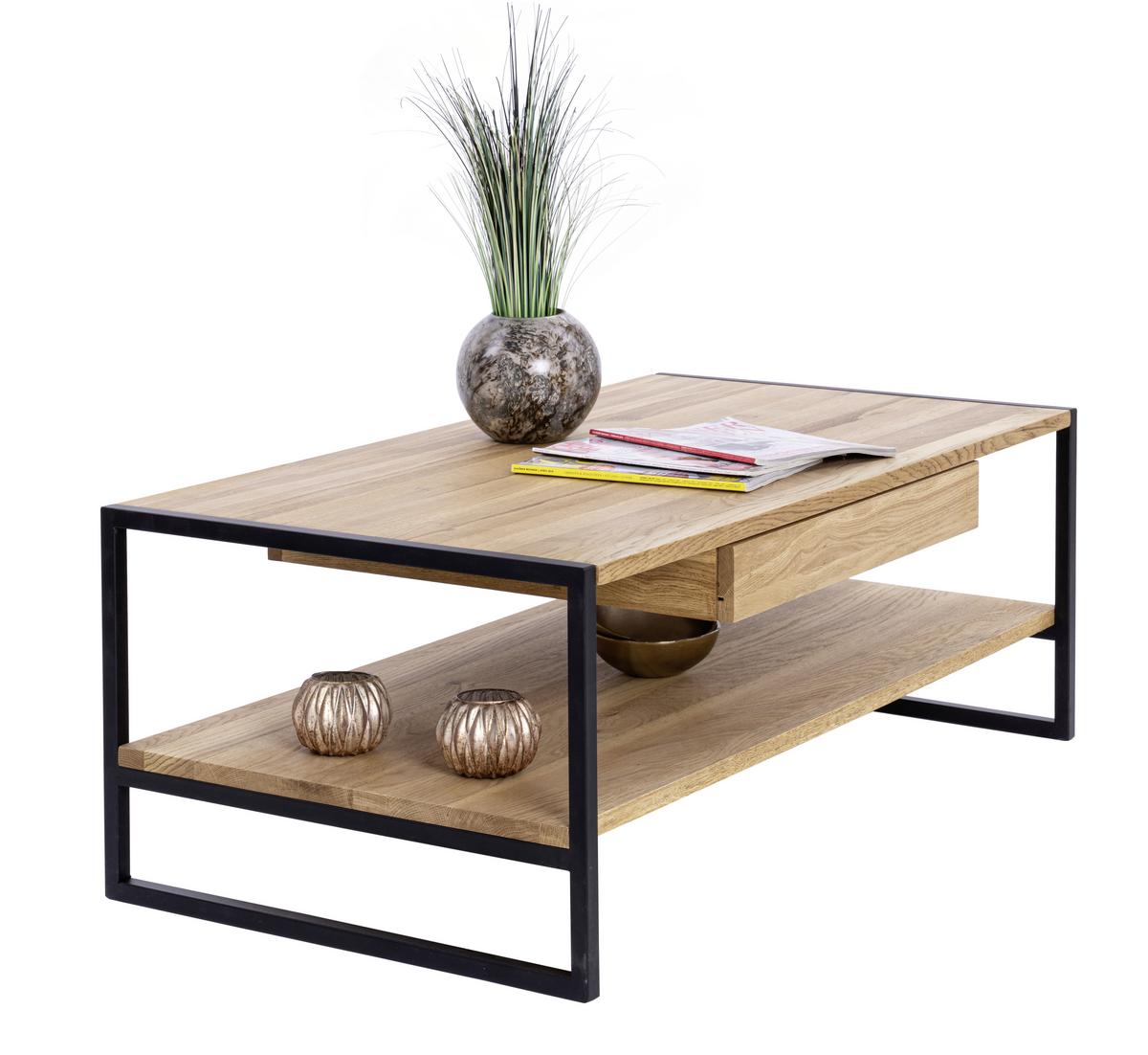 Couchtisch Holz Massiv Mit Lade Nanpur Naturfarben - Schwarz/Naturfarben, MODERN, Holz/Metall (110/60/40cm) - MID.YOU