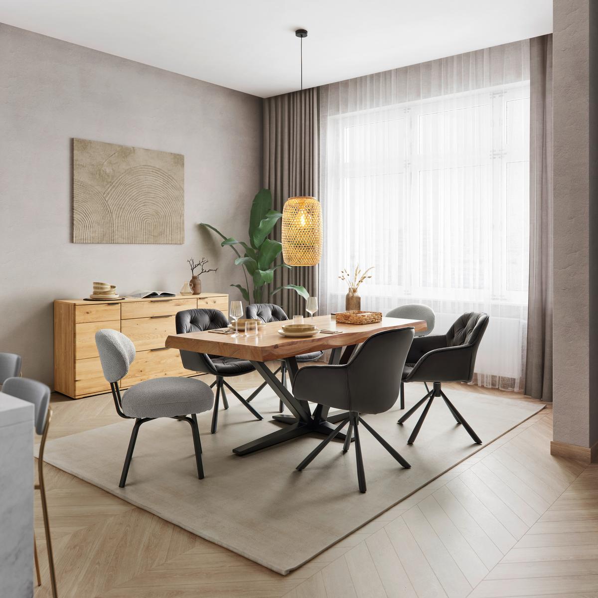 Jídelní stůl akácia/kov 180x90 - černá/barvy akácie, Moderní, kov/dřevo (180/76/90cm) - Zandiara