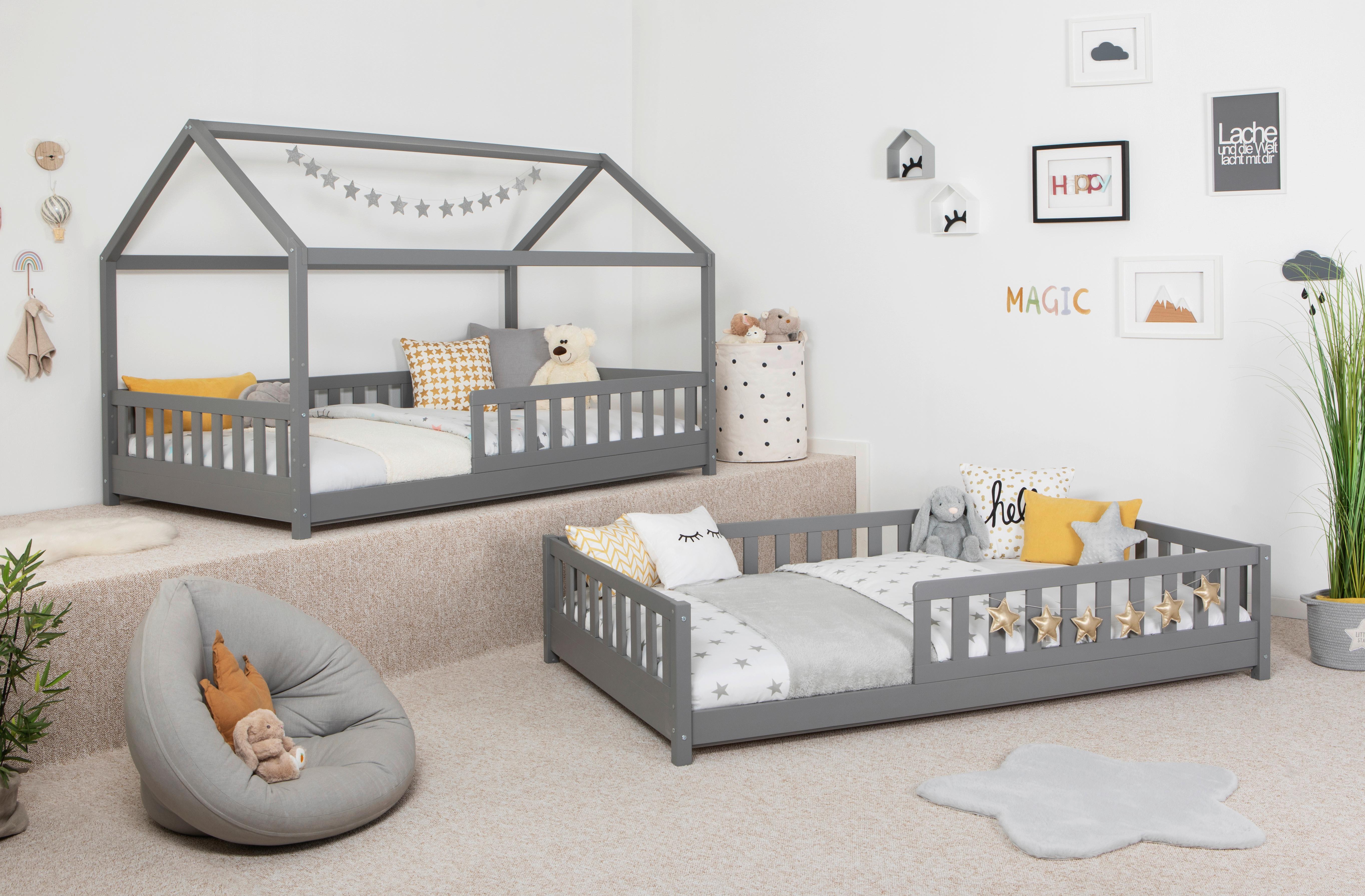 Kinderbett 90x200 cm Hellgrau Abnehmbares Dach - Hellgrau/Naturfarben, MODERN, Holz (90/200cm) - MID.YOU