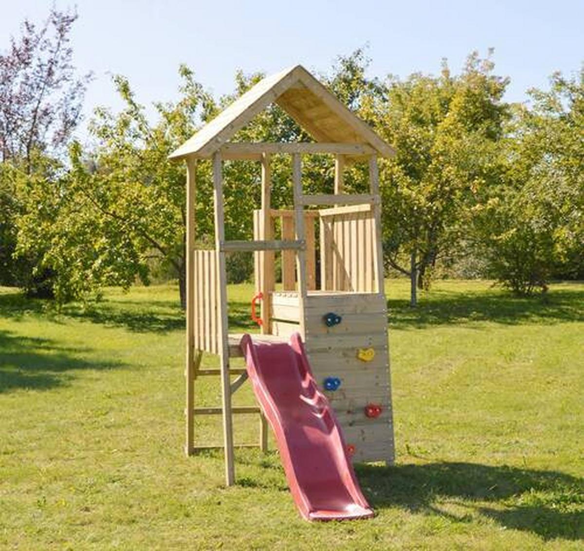 Spielturm Hase Naturfarben/rot, B: 110 Cm - Rot/Naturfarben, KONVENTIONELL, Holz (110/270/260cm)