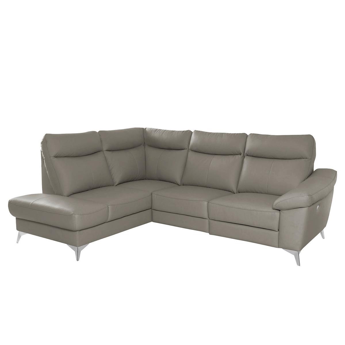 Ecksofa Luna Teilleder Schlammfarben 194x242 - Chromfarben/Schlammfarben, Design, Leder/Textil (194/242cm) - Livetastic