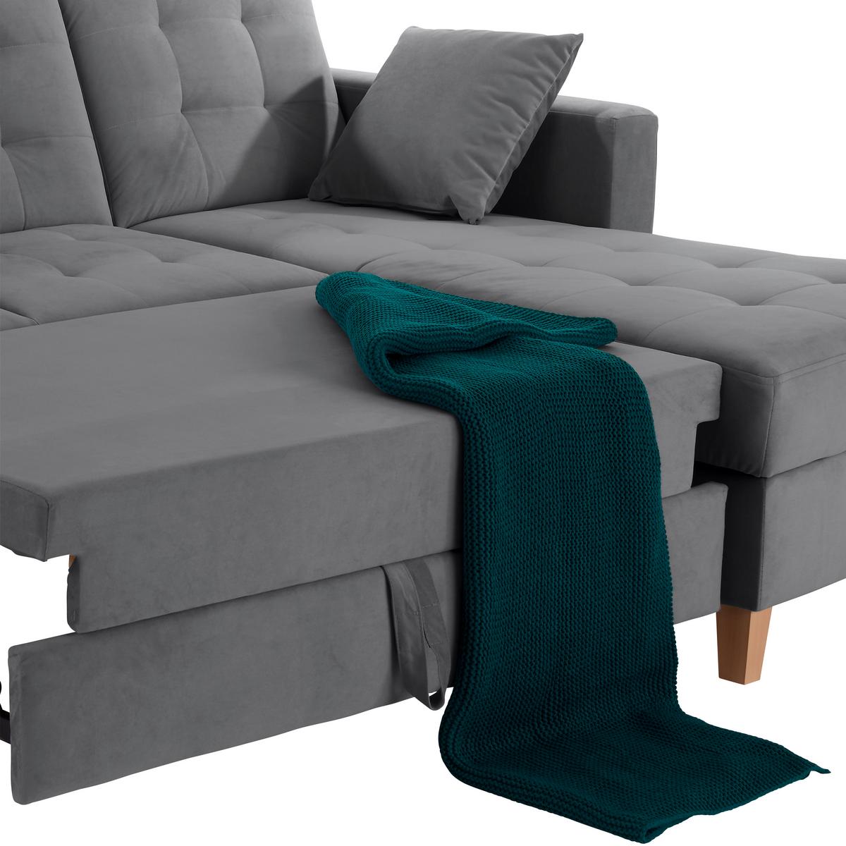 Ecksofa Bergen - Dunkelgrau/Naturfarben, Design, Textil (231/160cm) - Luca Bessoni
