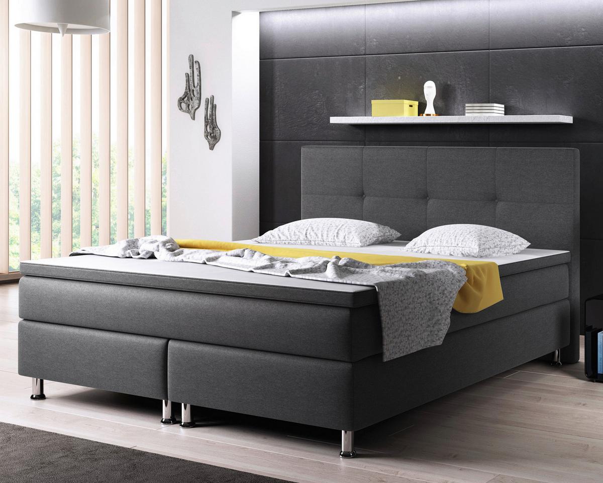 Boxspringbett Mit Topper 180x200 Cm Dallas F - Anthrazit/Silberfarben, KONVENTIONELL, Textil (180/200cm) - MID.YOU