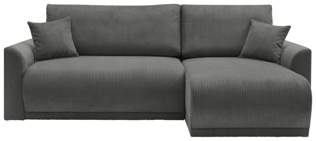 Rohová sedačka KIM L146, oboustr., tmavě šedý manšestr - tmavě šedá, Moderní, dřevo (233/146cm)