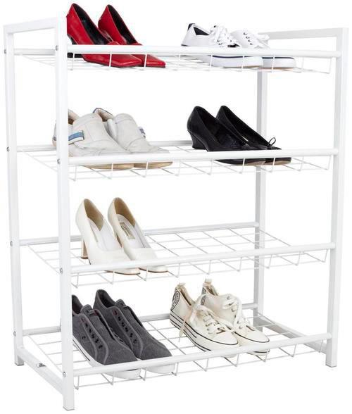 Schuhregal Rom 4 Ablagen 12 Paar Weiß H: 83 cm - Weiß, MODERN, Metall (80/83/30cm)