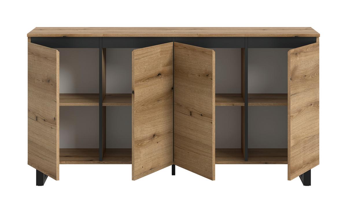 Sideboard Tomasa Eiche Dunkel B: 160 Cm - Eiche dunkel/Schwarz, Design, Holzwerkstoff (160/84/36cm) - Livetastic