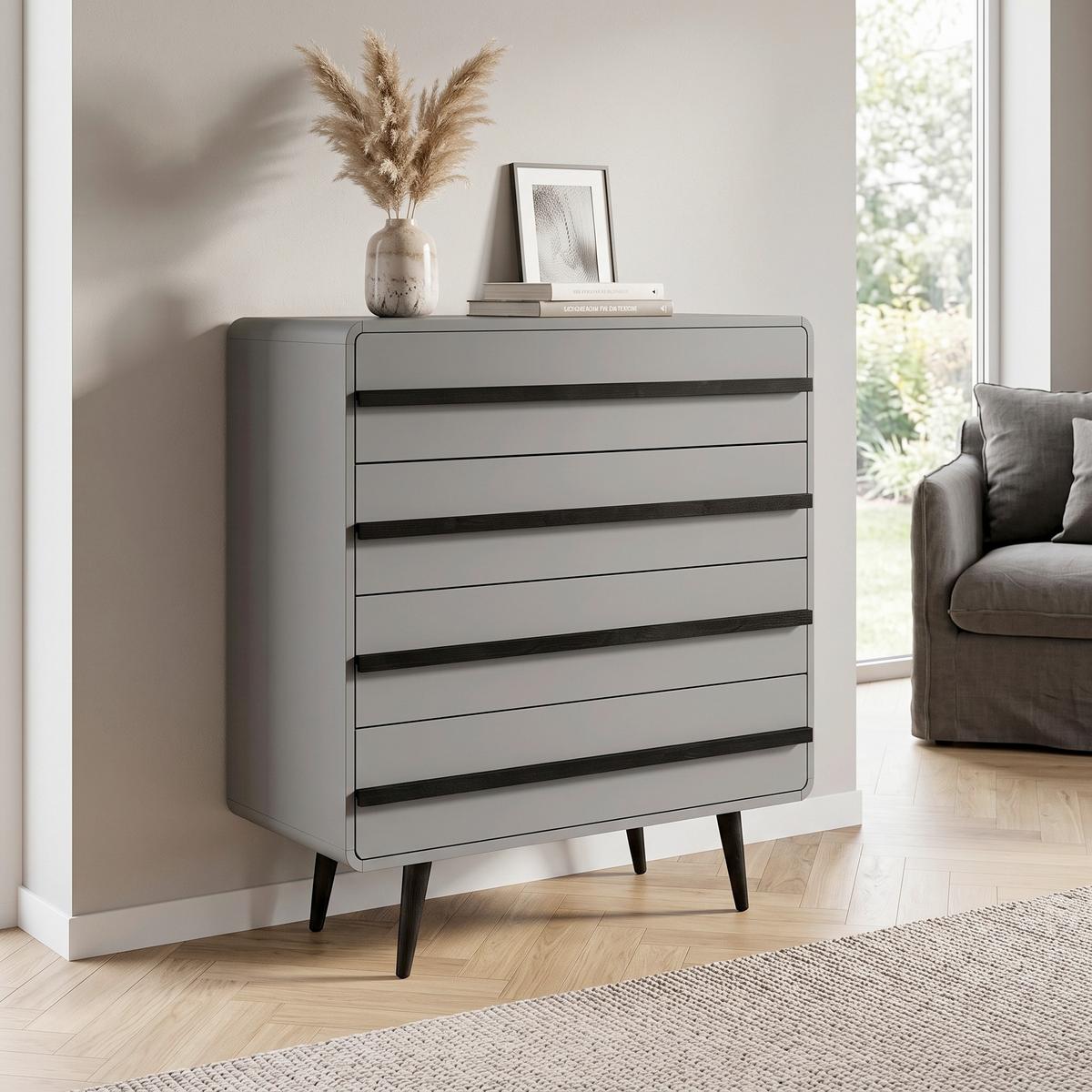 Kommode Chantal Grau 80 cm - Schwarz/Grau, Design, Holzwerkstoff (80/88/39cm) - MID.YOU