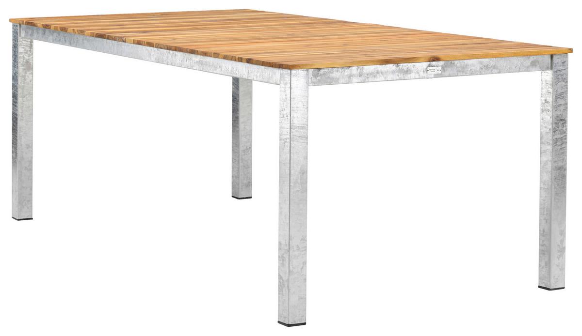 Gartentisch Zenia - Zinkfarben/Akaziefarben, KONVENTIONELL, Holz/Metall (200/100/74cm) - Gardenson