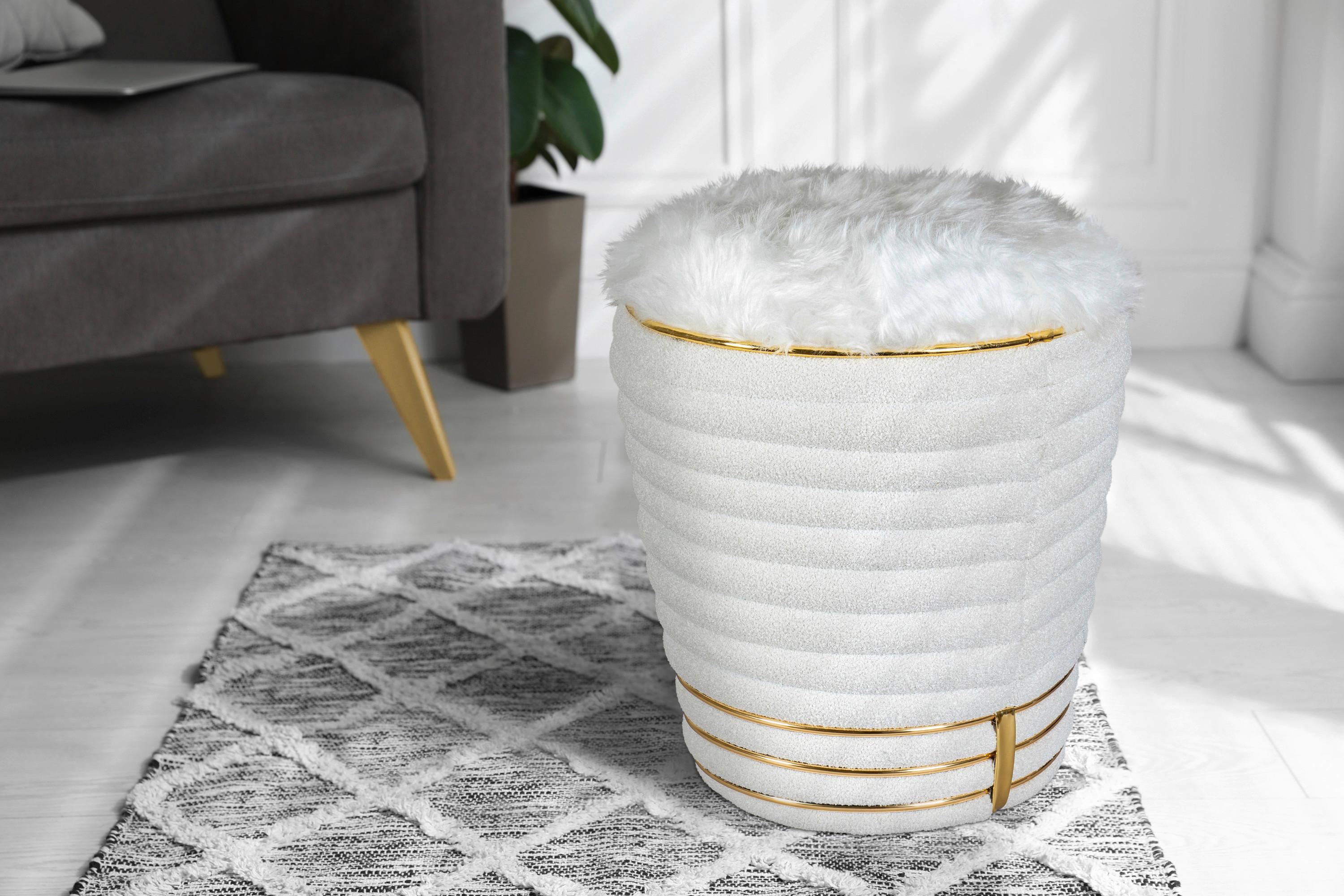 Hocker Doric 335 Weiß/Goldfarben D: 42 cm - Goldfarben/Weiß, Design, Textil (42/50cm) - Kayoom