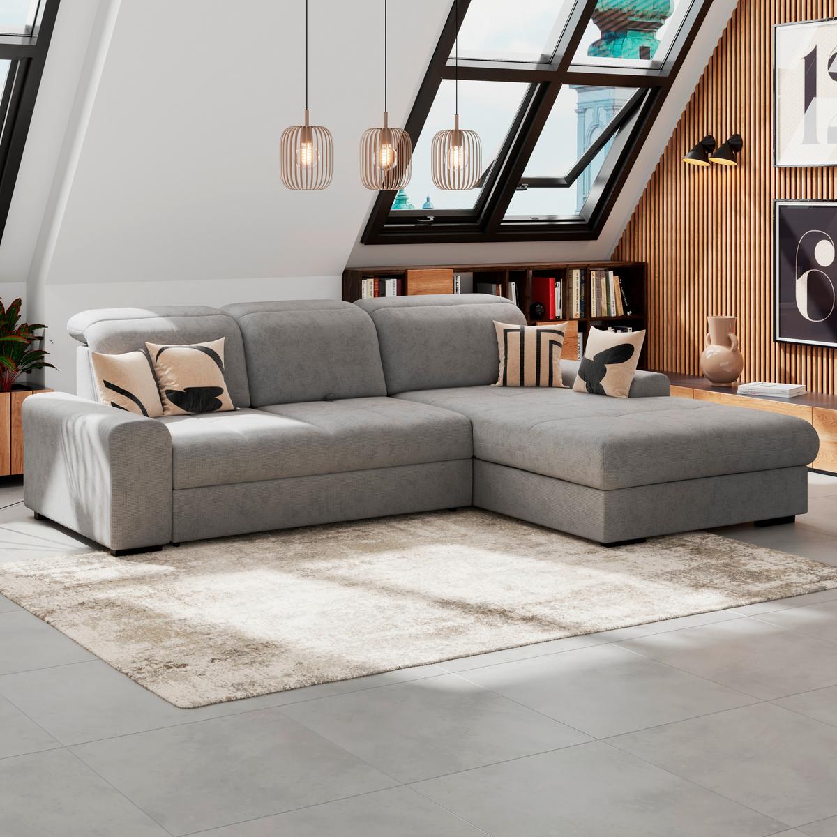 Ecksofa mit Bettfunktion Malaga New Chenille Grau - Schwarz/Grau, KONVENTIONELL, Textil (286/203cm) - Ondega