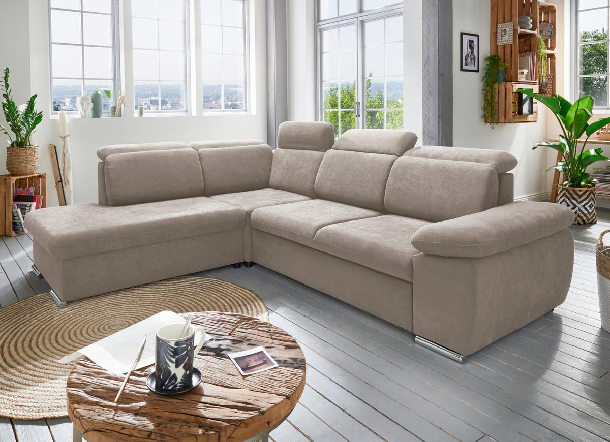 Ecksofa Vasto Taupe S: 228x283 cm - Taupe/Chromfarben, Design, Textil (228/283cm) - Livetastic