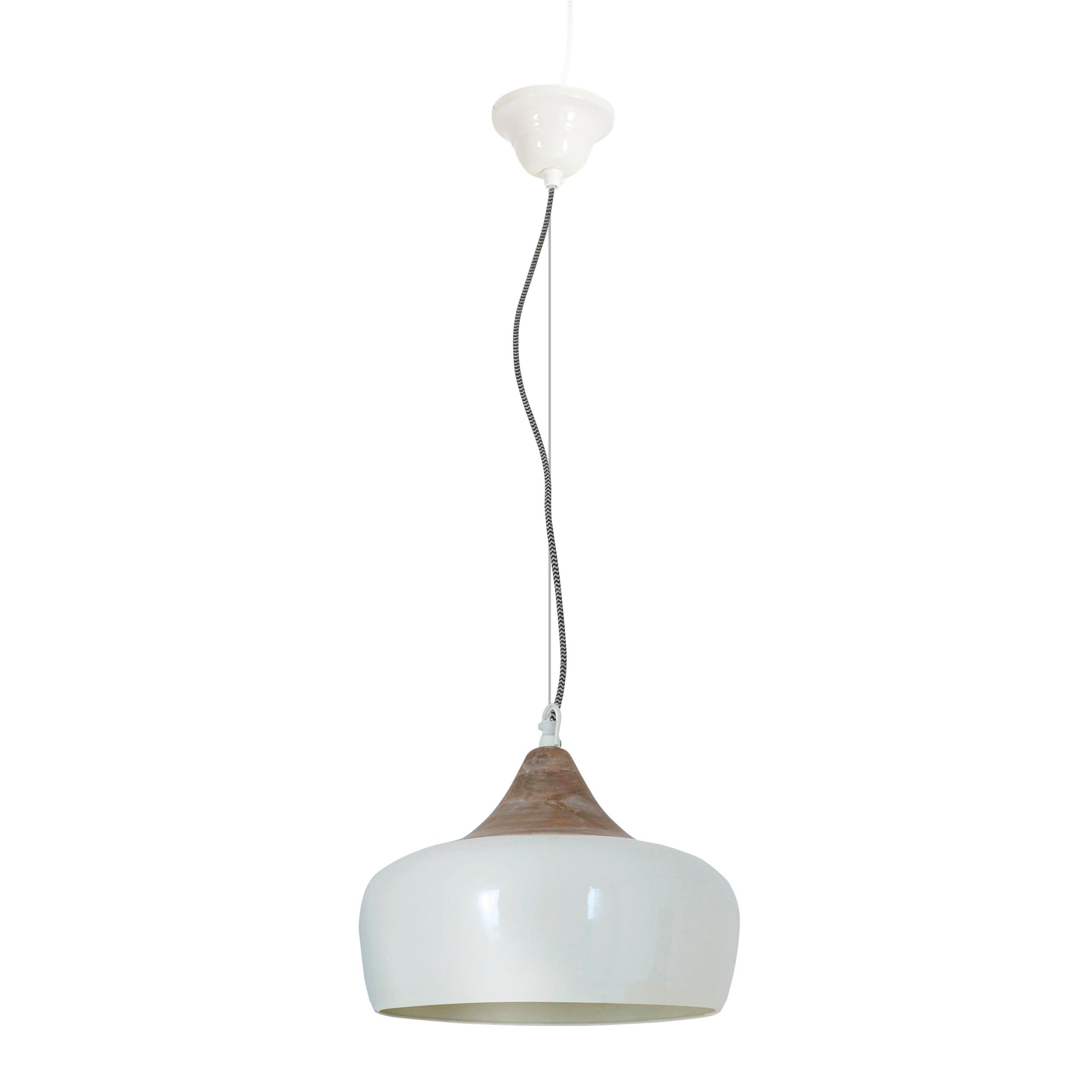 Hängeleuchte Jaipur H: 34 cm 1-Flammig, Weiß/Holz Dekor - Weiß, KONVENTIONELL, Holzwerkstoff/Metall (30/34cm) - Näve